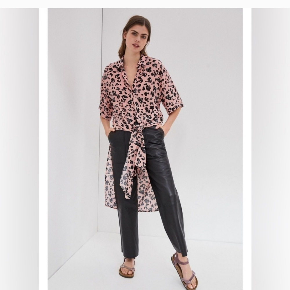 NWT Maeve anthropology Rita printed tunic small pink black button up